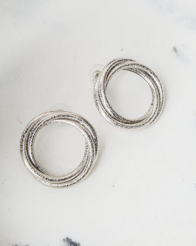Shimmering Silver Twisted Round Earrings