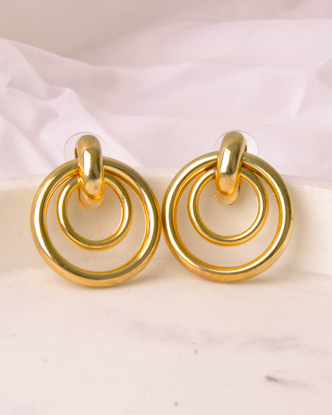 Double Gold Round Earrings