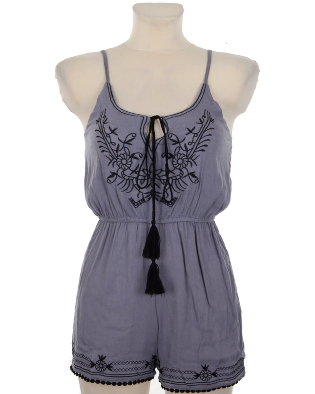 Gray Embroidered Romper