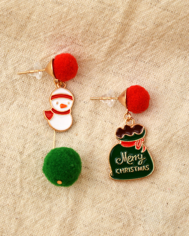 Christmas Earrings - Snowman with Sack Design