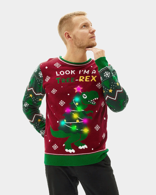 LED Christmas Tree-Rex Couples Christmas Sweater