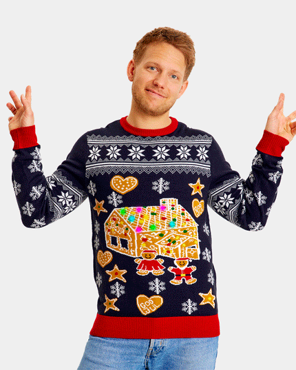 LED Gingerbread House Couples Christmas Sweater
