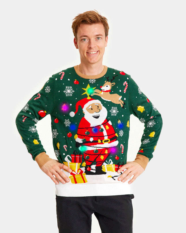 LED Tied-Up Santa Couples Christmas Sweater