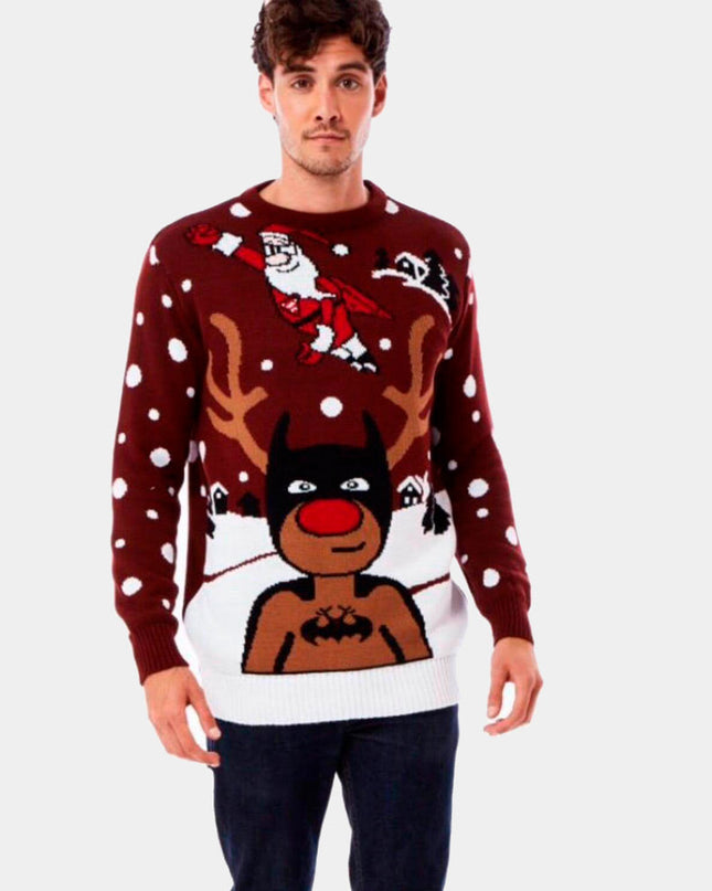 Women's Santa Batman and Superman Reindeer Sweater
