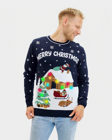 Men's LED Blue Merry Christmas Sweater