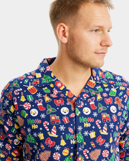 Family Christmas Pajamas in Blue with Holiday Patterns