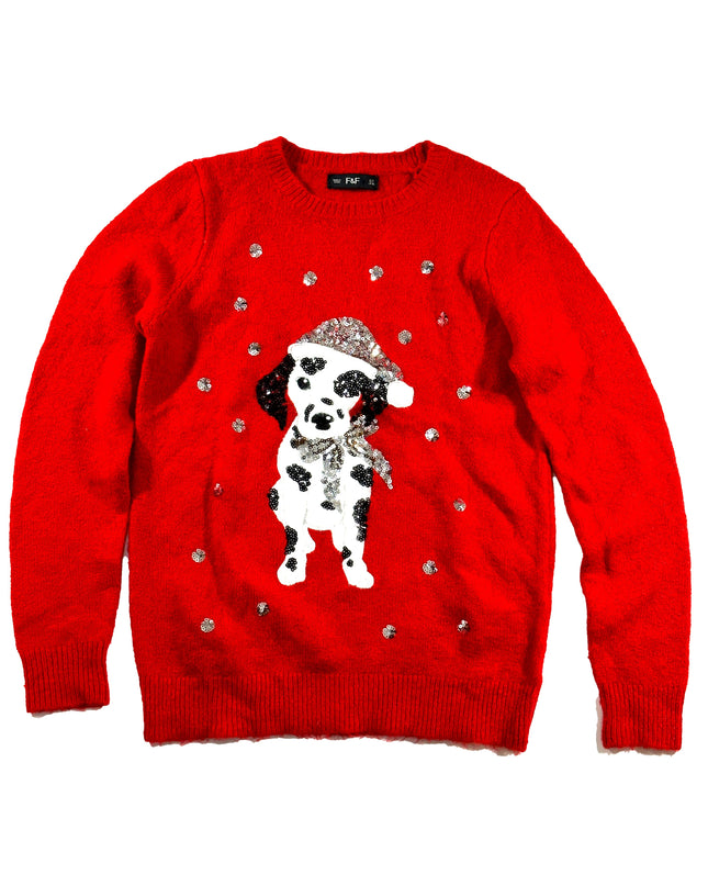 Vintage Christmas Sweater - Santa Dalmatian Ugly Christmas Sweater