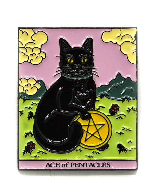 Cat Tarot Pin - Ace of Pentacles Halloween Accessory