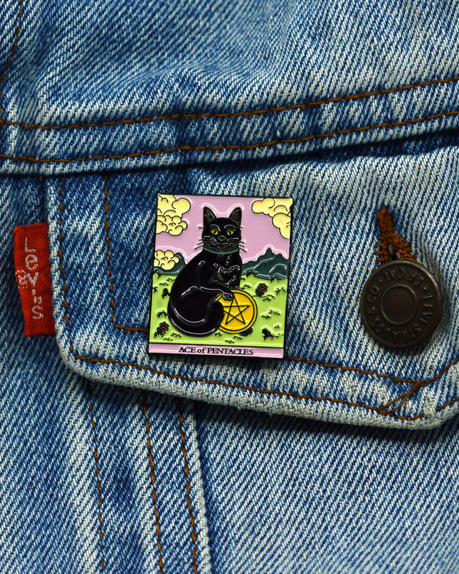 Cat Tarot Pin - Ace of Pentacles Halloween Accessory