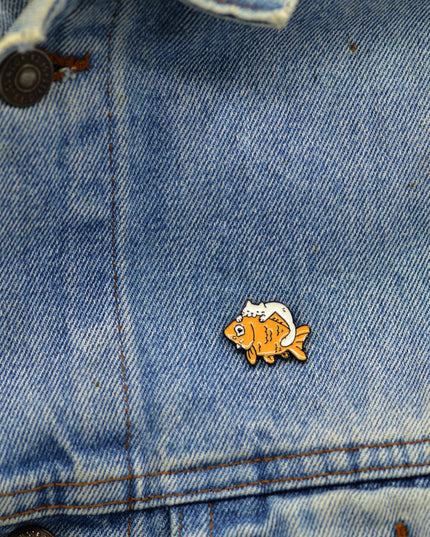 Cat with Prey Enamel Pin