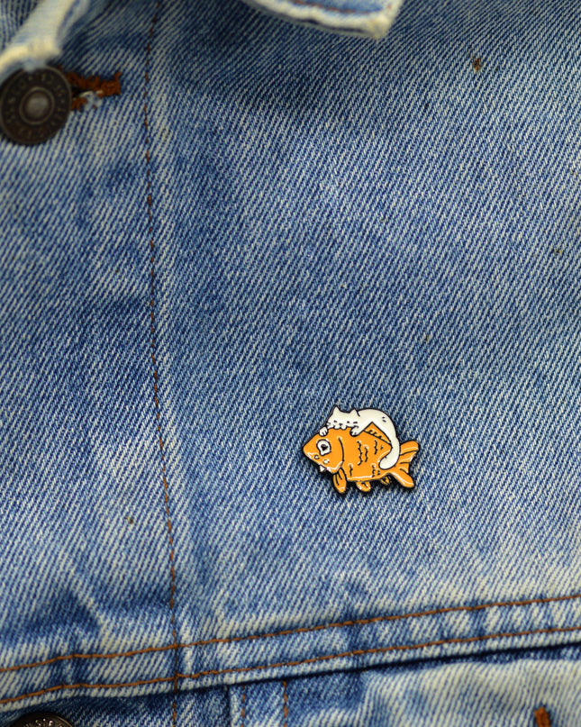Cat with Prey Enamel Pin