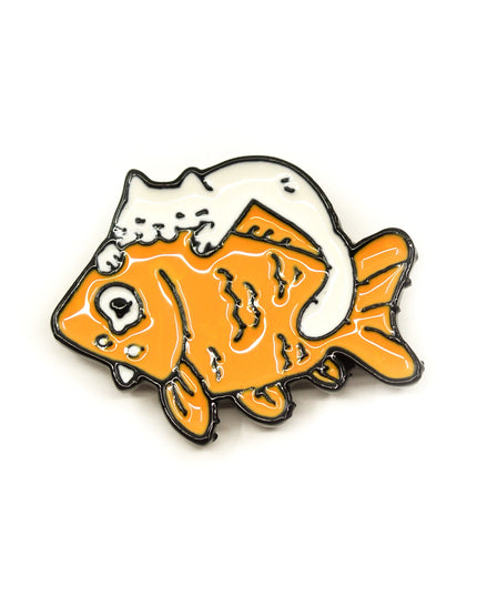 Cat with Prey Enamel Pin