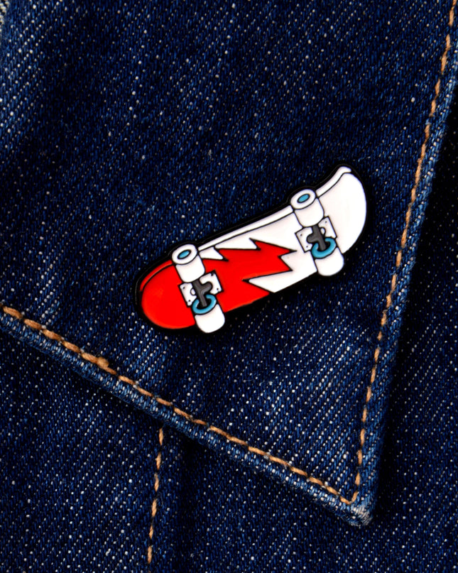 Sporty Red Lightning Skateboard Pin