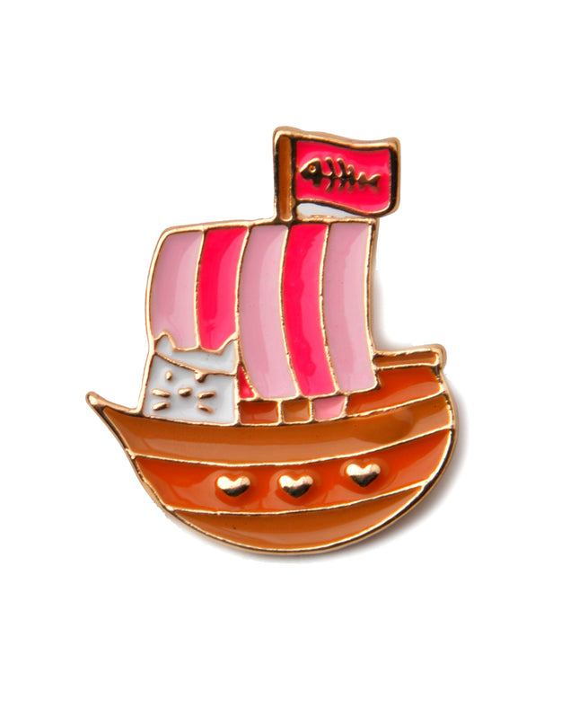 Cat Boat Brooch - Unique Animal Design