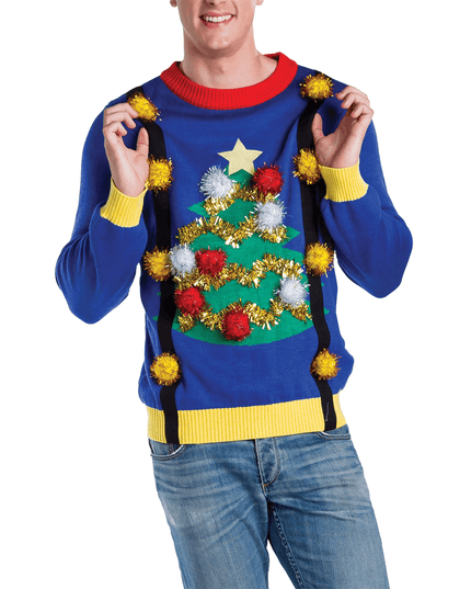 Men's Ugly Christmas Tree Sweater with Suspenders