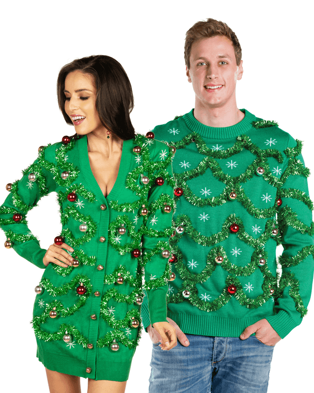 Matching Gaudy Garland Couples Ugly Christmas Sweater