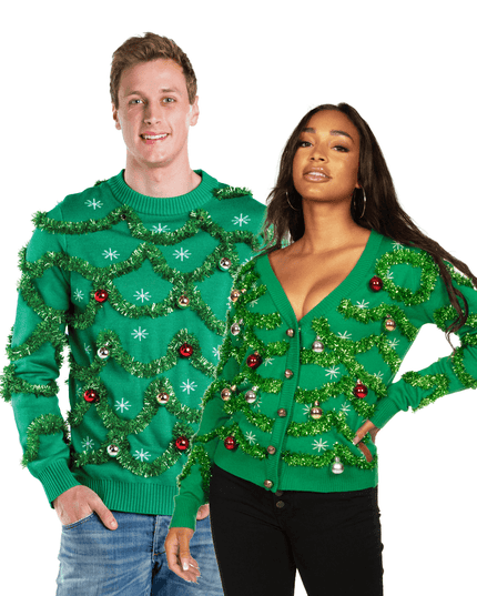 Matching Gaudy Garland Couples Ugly Christmas Sweater