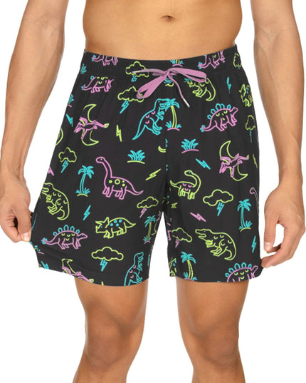 Neon Dinosaur Stretch Swim Trunks - 7.5" Inseam