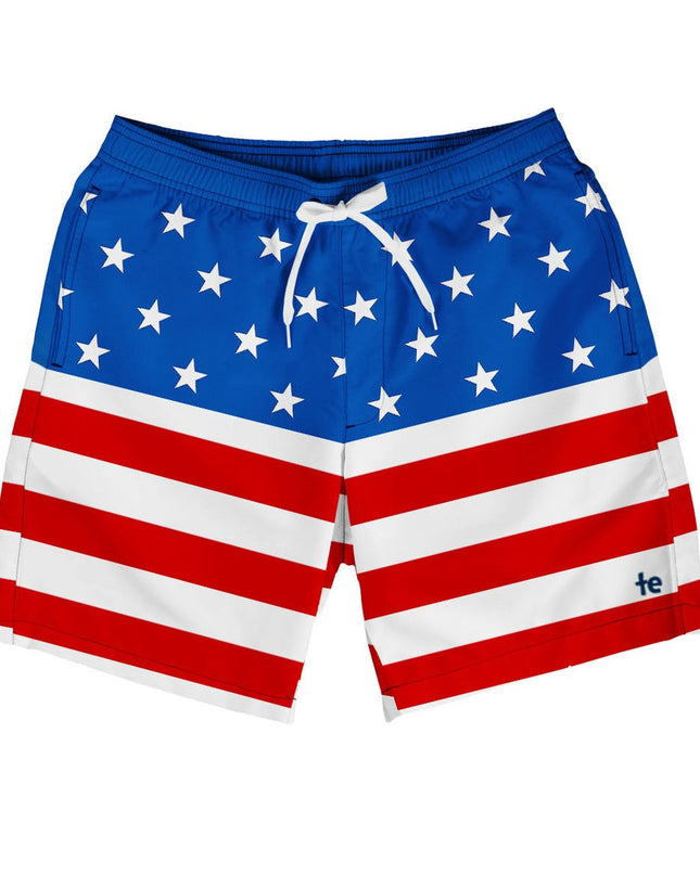 American Flag Stretch Swim Trunks - 7.5" Inseam
