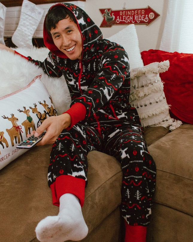 Men's Black and Red Fair Isle Jumpsuit