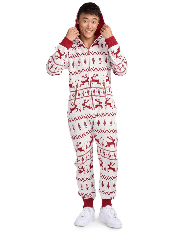 Men's Red and White Fair Isle Knit Jumpsuit