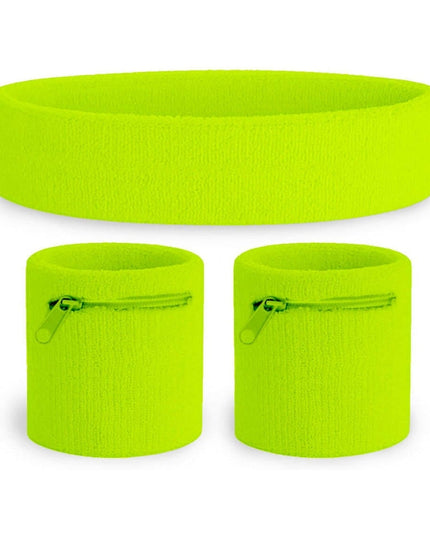Neon Yellow Zippered Sweatband Set