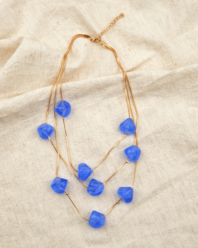 Beaded Necklace - Blue and Gold