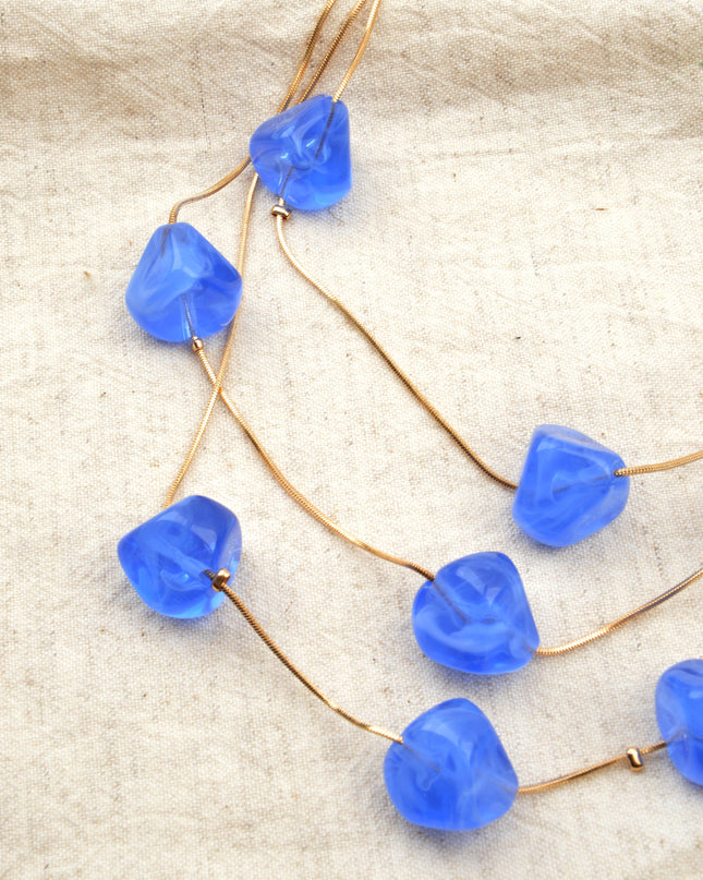 Beaded Necklace - Blue and Gold