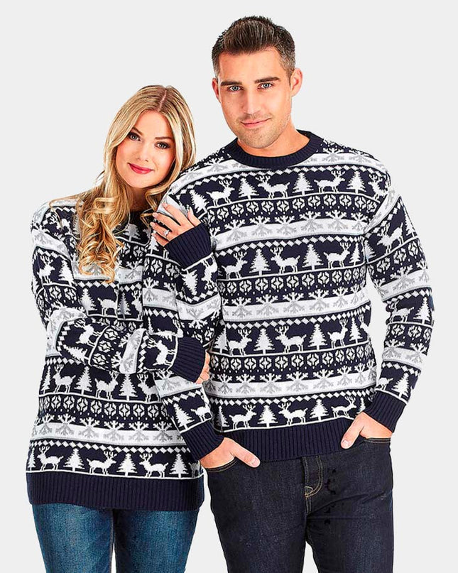Striped Christmas Sweater with Reindeer and Trees 2022
