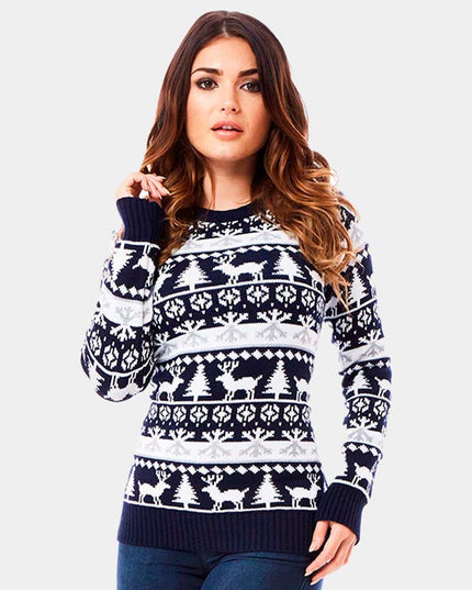 Striped Christmas Sweater with Reindeer and Trees 2022