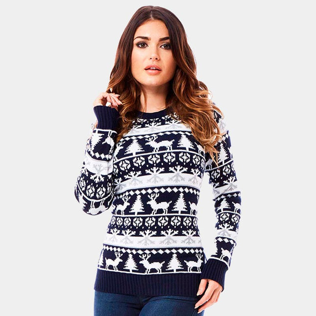 Striped Christmas Sweater with Reindeer and Trees 2022