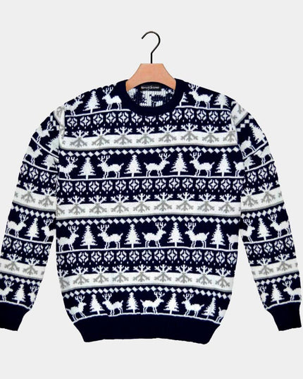 Striped Christmas Sweater with Reindeer and Trees 2022