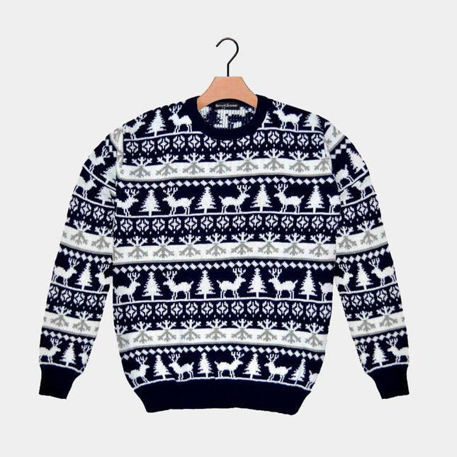 Striped Christmas Sweater with Reindeer and Trees 2022