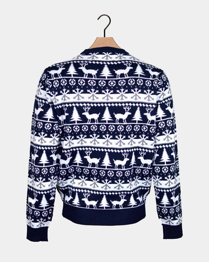 Striped Christmas Sweater for Kids with Reindeer and Trees