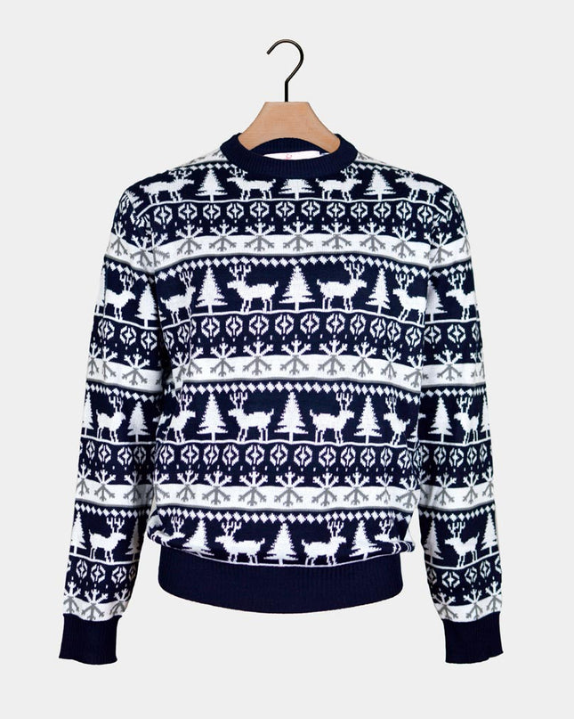 Striped Christmas Sweater for Kids with Reindeer and Trees