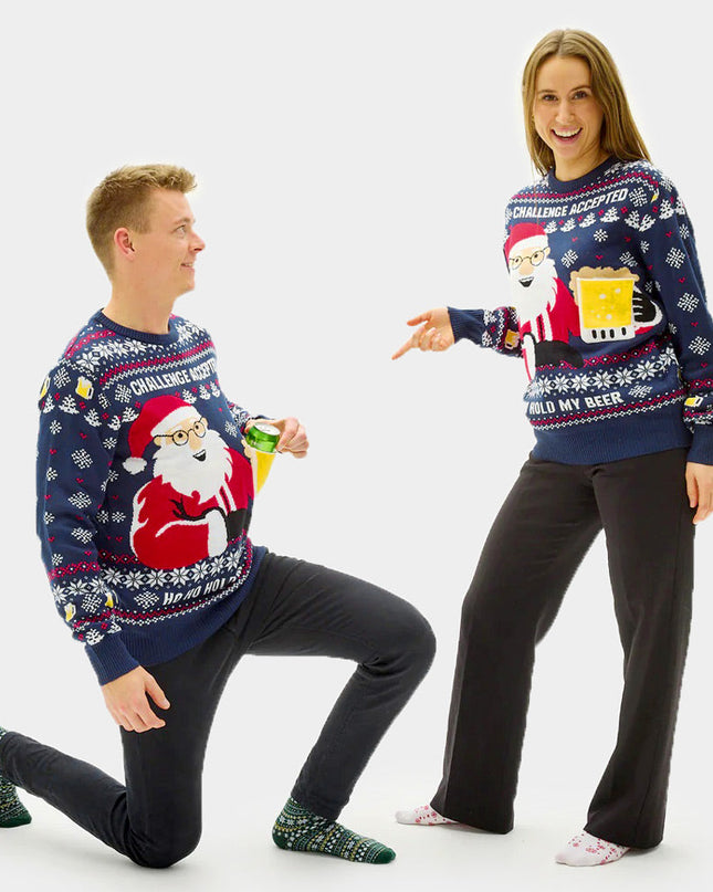 3D Beer Pocket Christmas Sweater for Couples