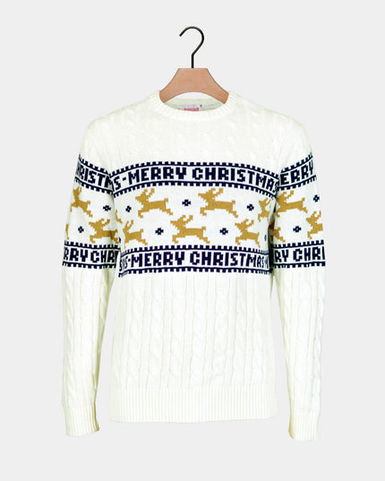 Chic White Christmas Sweater for Women with Reindeer in Organic Cotton