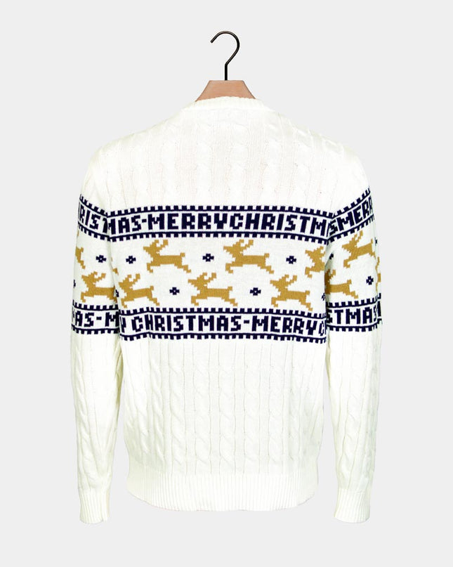 Chic White Christmas Sweater for Women with Reindeer in Organic Cotton