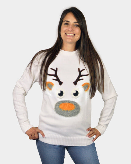 Christmas Sweater for Men White with 3D Reindeer
