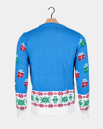 Sky Blue Couple Sweater with Rudolph and Santa