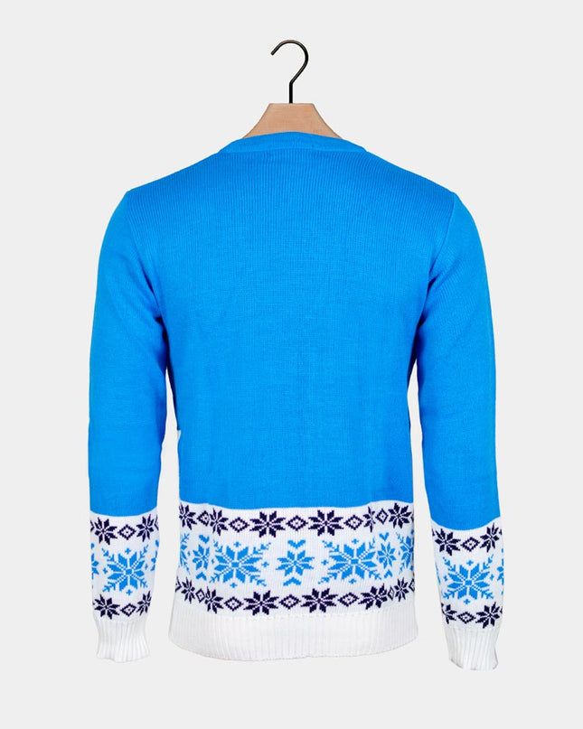 Sky Blue Christmas Sweater for Couples - Ice Skating Reindeer