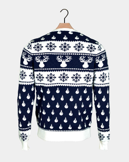 Blue Family Christmas Sweater with Reindeer and Snow