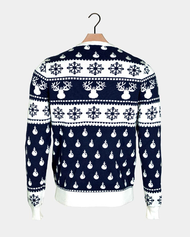 Blue Family Christmas Sweater with Reindeer and Snow