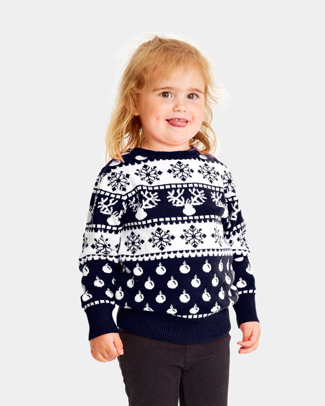 Blue Family Christmas Sweater with Reindeer and Snow