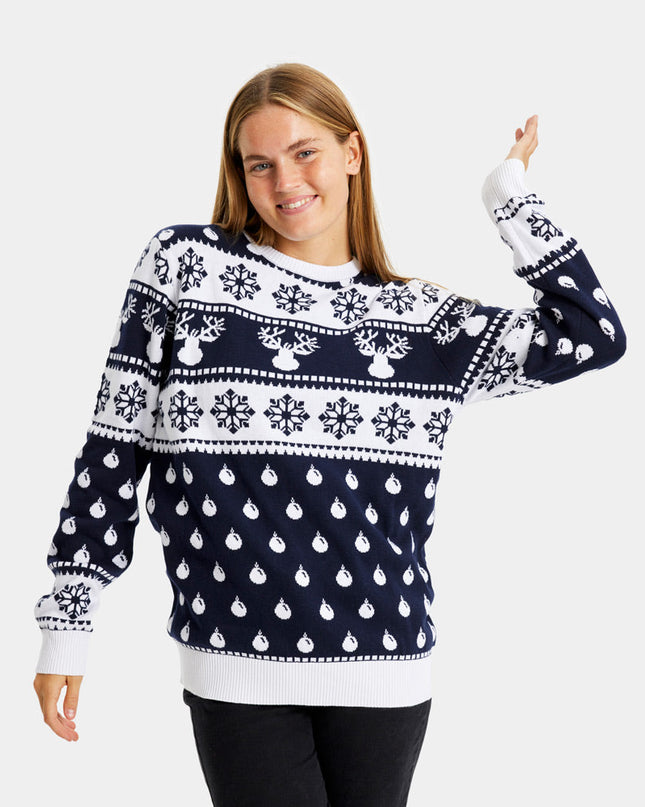 Blue Family Christmas Sweater with Reindeer and Snow