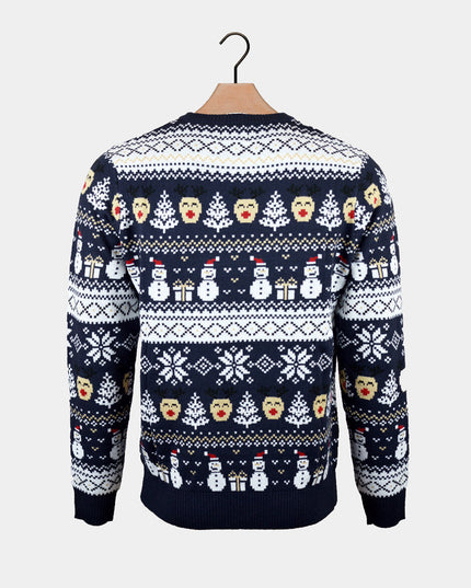 Women's Blue Christmas Sweater with Snowmen and Trees