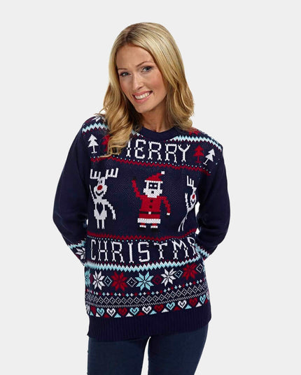 Women's Navy Blue Merry Christmas Sweater