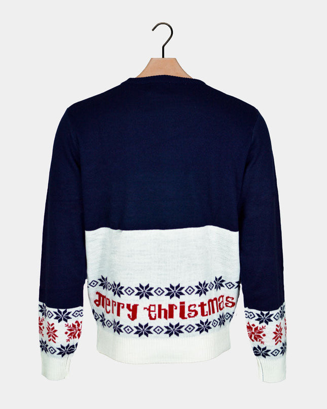 Blue Christmas Sweater for Women with Santa and Rudolph in Organic Cotton