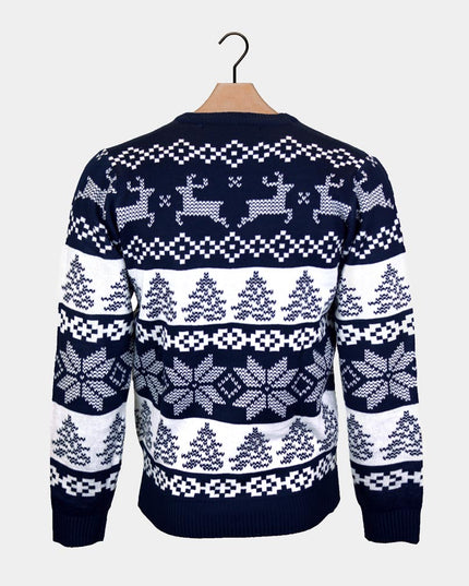 Blue Christmas Sweater for Men Featuring North Pole Design