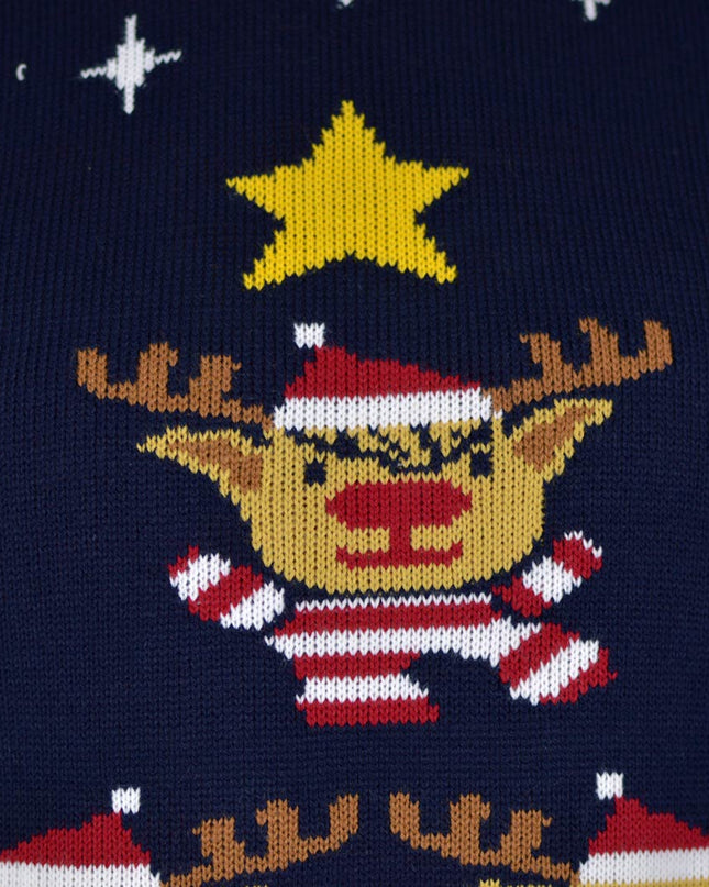 Blue Couple Christmas Sweater with Reindeer and Star